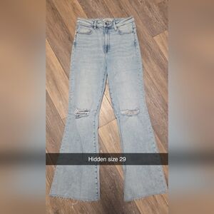 Trendy Light Blue Distressed Flare Jeans